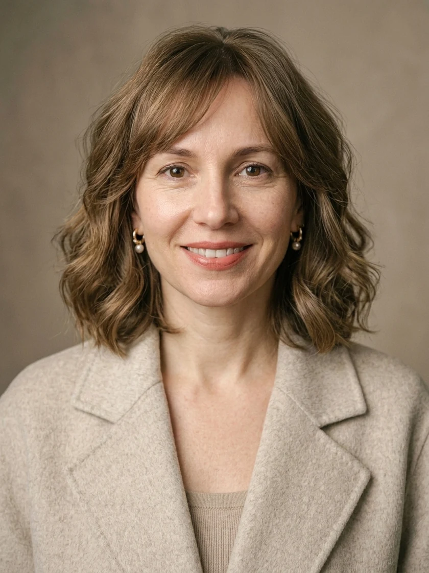 Transformation concept of a 42-year-old woman with an elegant textured French lob