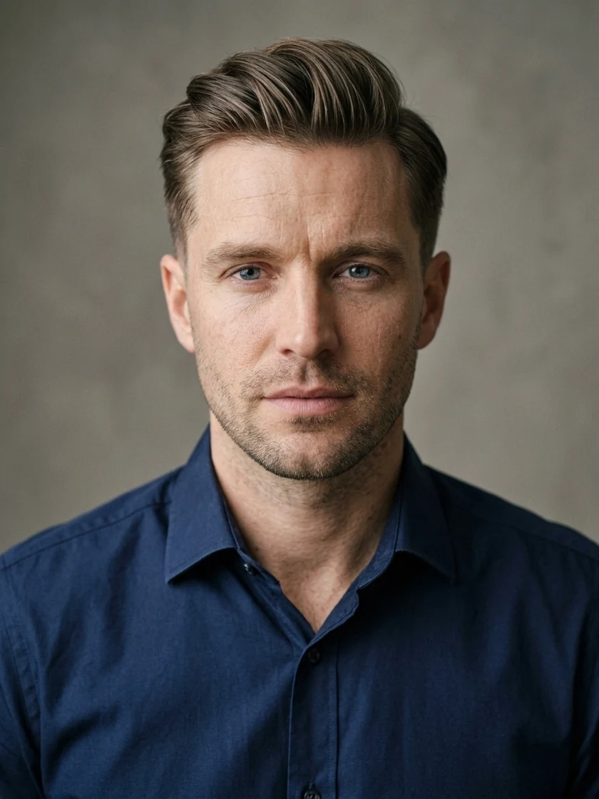 Transformation concept of a 32-year-old businessman with structured side-part taper